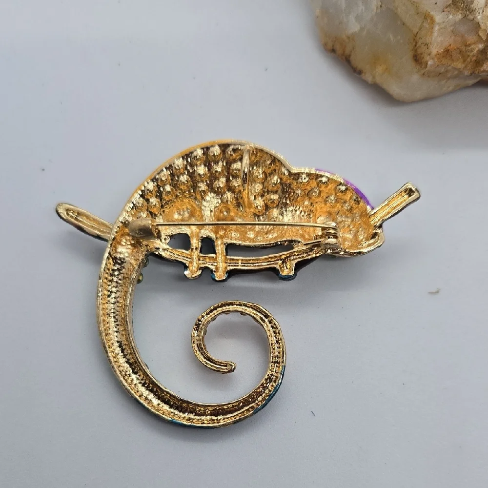 Colorful Chameleon Rhinestone Brooch Large Crystal Lizard Pin Statement Jewelry